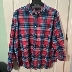 Nautica Button Down Shirt Mens Size Medium Multicolor Plaid Classic Fit Stretch